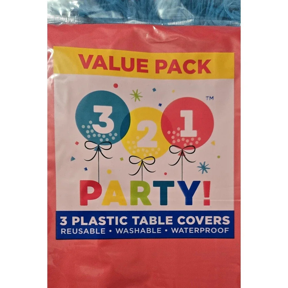 321 Party! 2-3ct Packs Red Plastic Reusable Tablecover 54 x 108 Rectangular